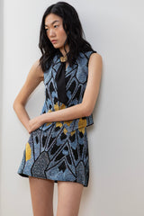 Flight in blue skirt